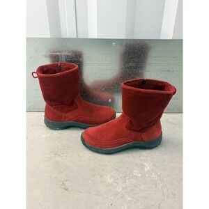 L.L. Bean Women's 8 Red Suede Winter Boots Fleece Lined Mid Calf Zippered Warm